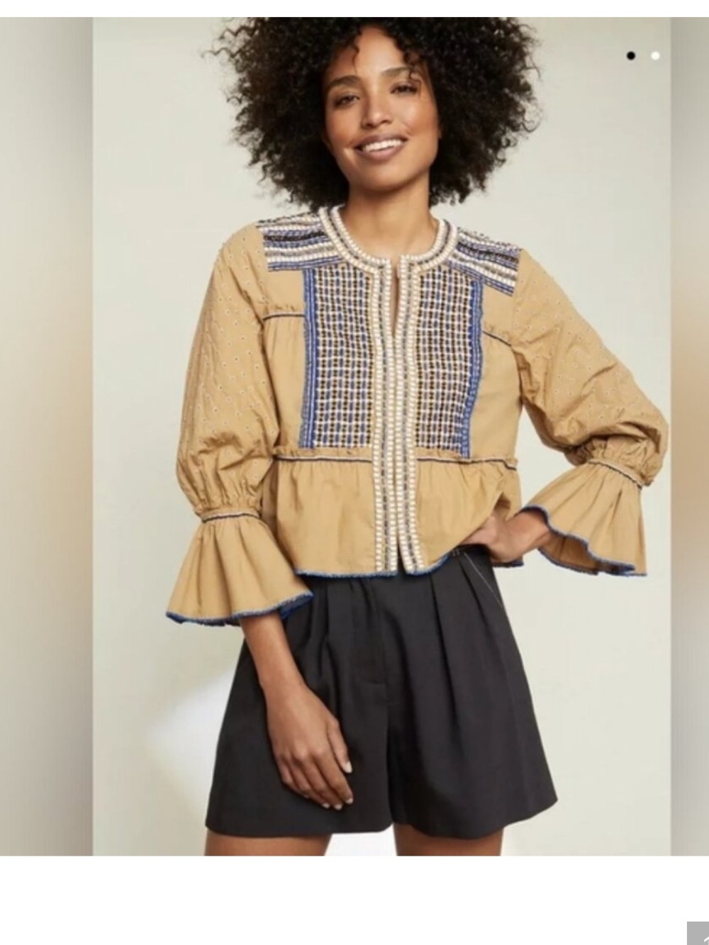 Veronica Beard, tan Peplum jacket with embroidery & beading, size large